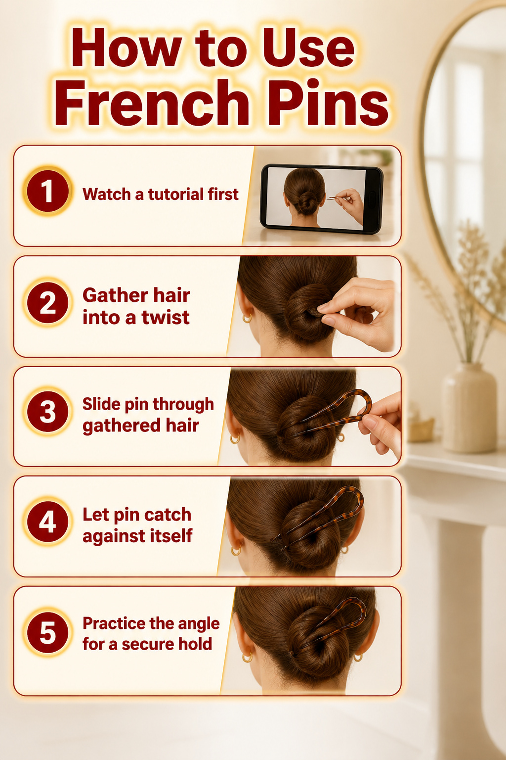 Cute Hair Accessories: Styles, Materials and How to Wear Them 2 French pins demonstrated in a tutorial for securing hair twists.
