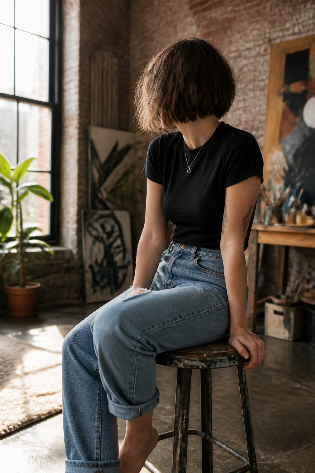 10 Cute Hairstyles for Short Hair That Work in 2026 6 A model with a messy layered bob in an artsy loft.