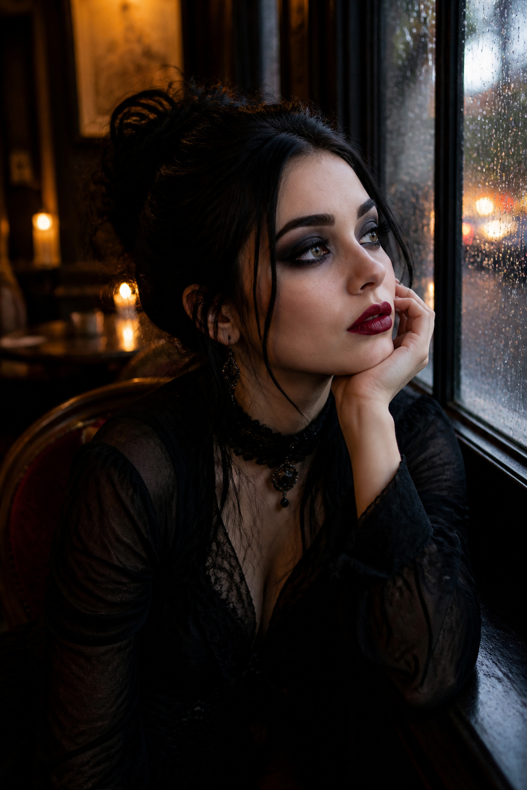 Makeup featuring goth style with smoky black and gray tones.
