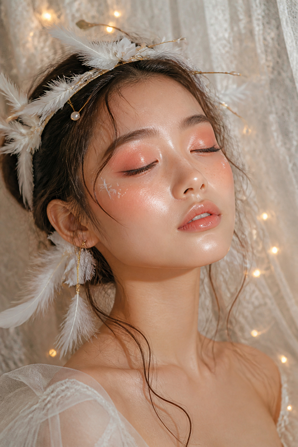 Makeup demonstrating angel style with soft colors and highlights.