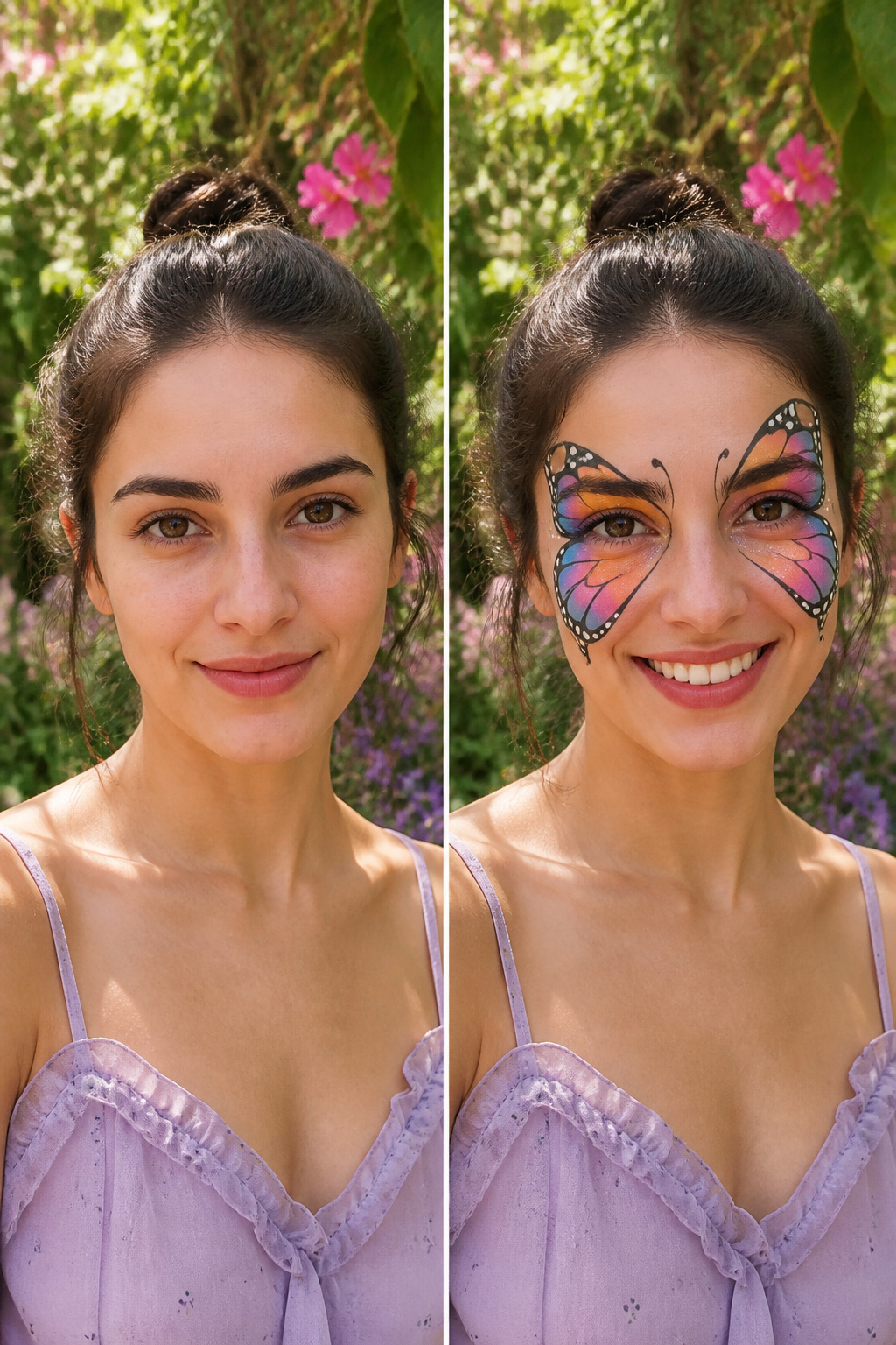 Makeup illustrating butterfly wings anchored to the cheekbone.