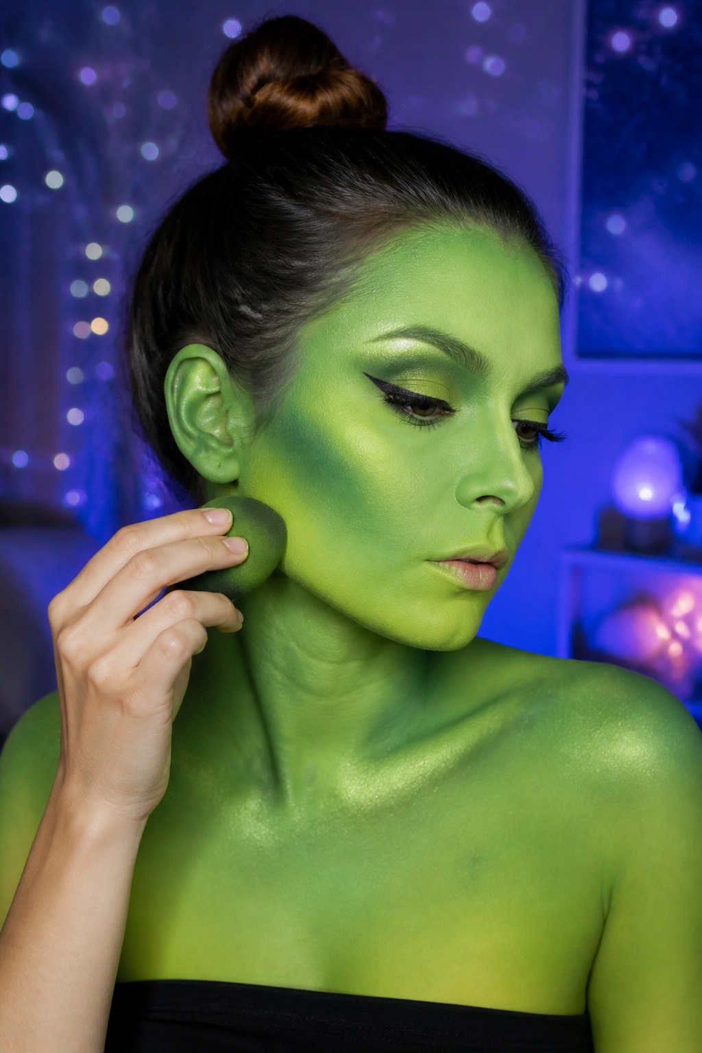 19 Easy Halloween Makeup Ideas for Quick Costumes (2026) 15 Alien makeup featuring an electric green face and highlighted features.