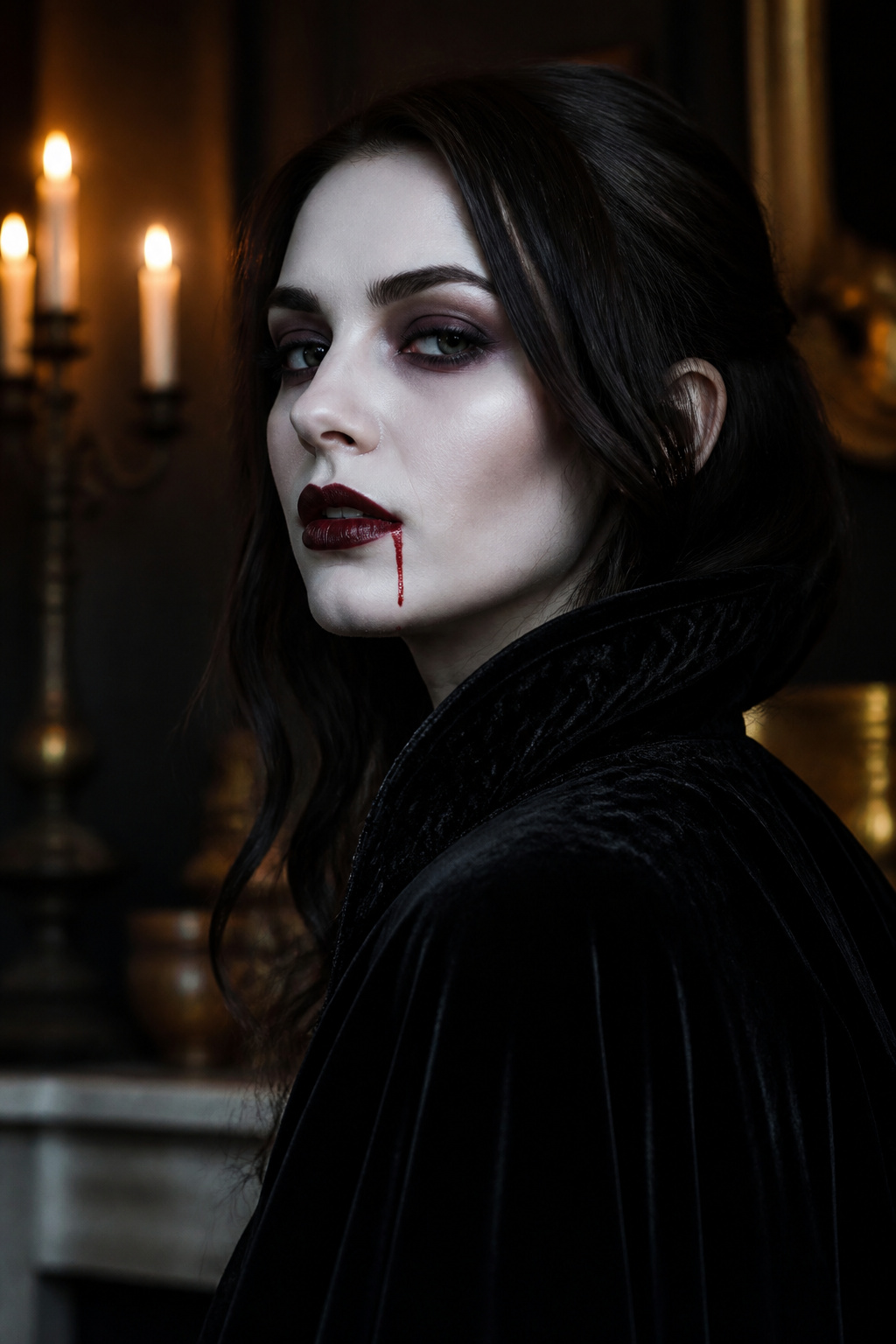 19 Easy Halloween Makeup Ideas for Quick Costumes (2026) 3 Vampire makeup featuring a pale face and dark berry lipstick.