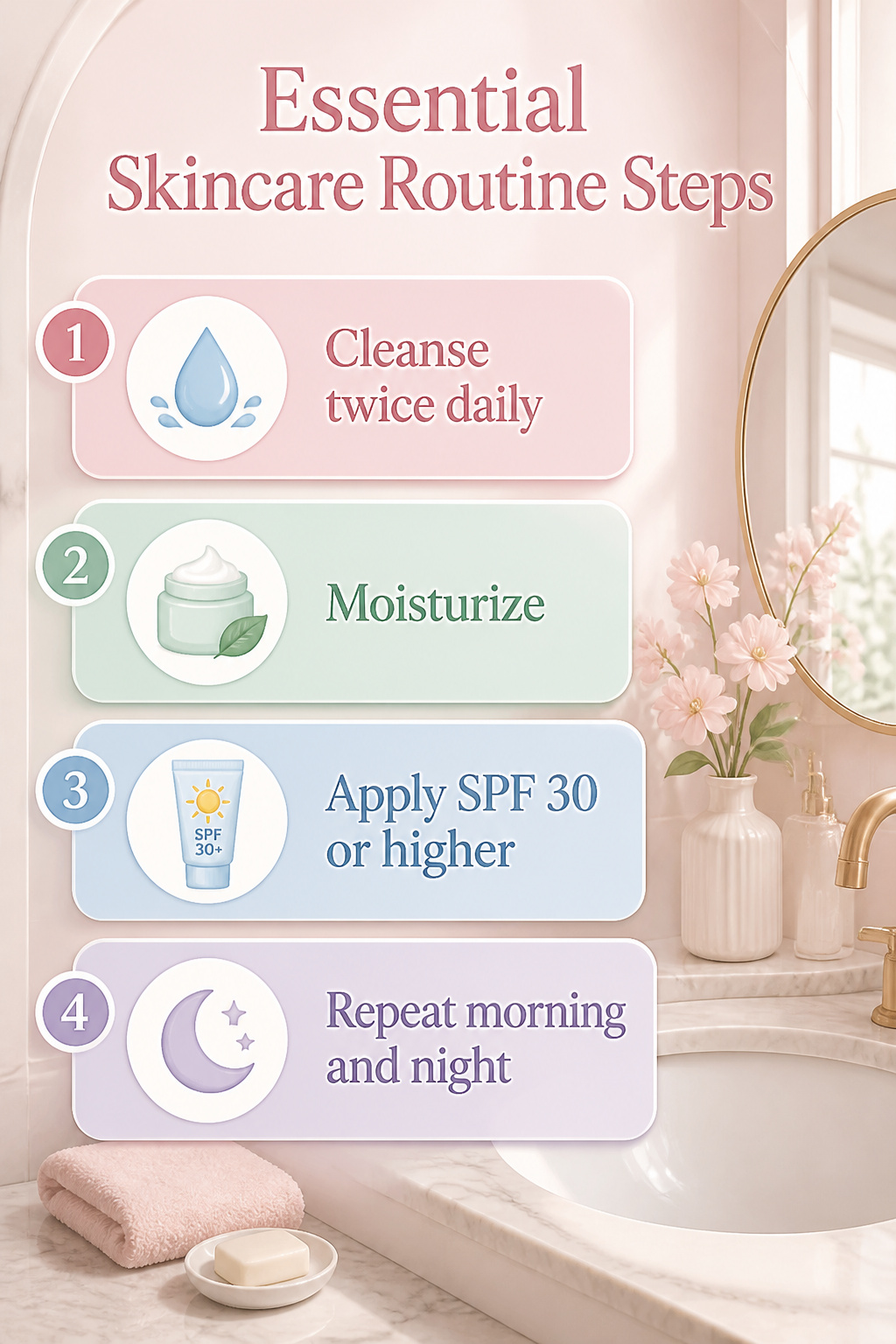How to Look Pretty Without Makeup: A Complete Guide (2026) 1 An information image detailing essential skincare routine steps.