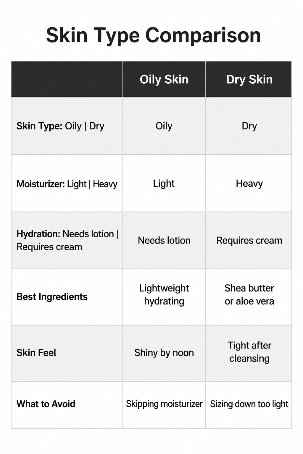 How to Look Pretty Without Makeup: A Complete Guide (2026) 11 An information image comparing different skin types.