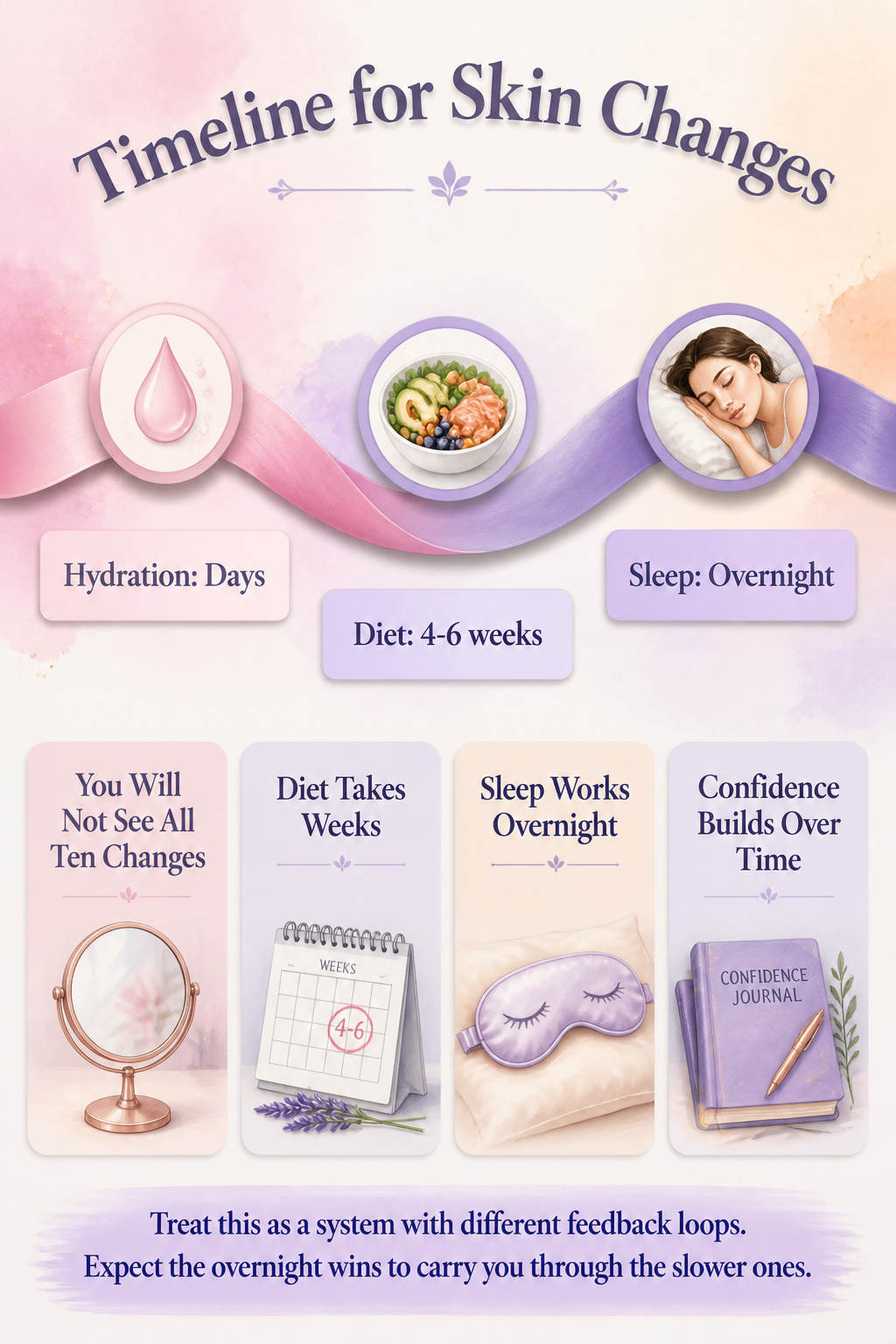 How to Look Pretty Without Makeup: A Complete Guide (2026) 13 An information image illustrating the timeline for skin changes.