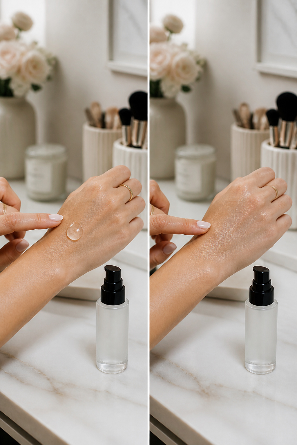 Makeup Tutorials for Beginners: 10-Step Application Guide 2026 2 Close-up of primer being applied to a model's face.