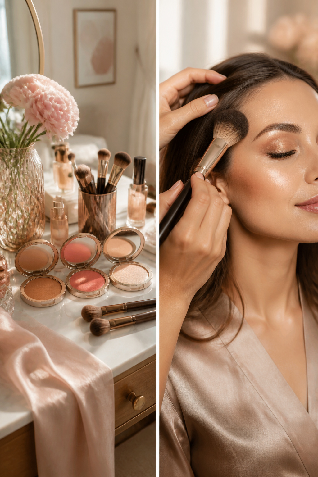 Makeup Tutorials for Beginners: 10-Step Application Guide 2026 6 Model with bronzer, blush, and highlighter on her cheeks.