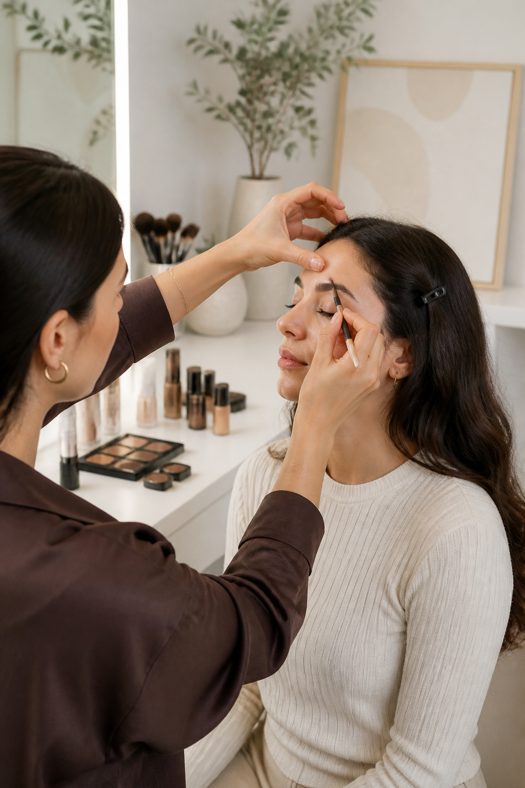 Makeup Tutorials for Beginners: 10-Step Application Guide 2026 8 Eyebrow pencil being used to fill in model's eyebrows.