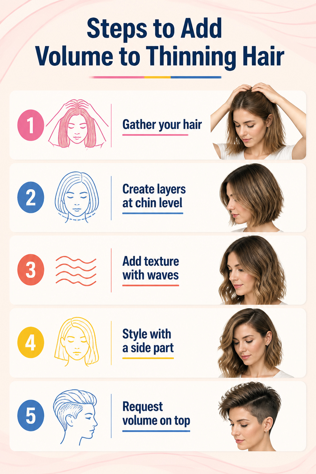 20 Medium Hairstyles for Women Over 60 (2026 Guide) 23 A guide showing steps to add volume to thinning hair.