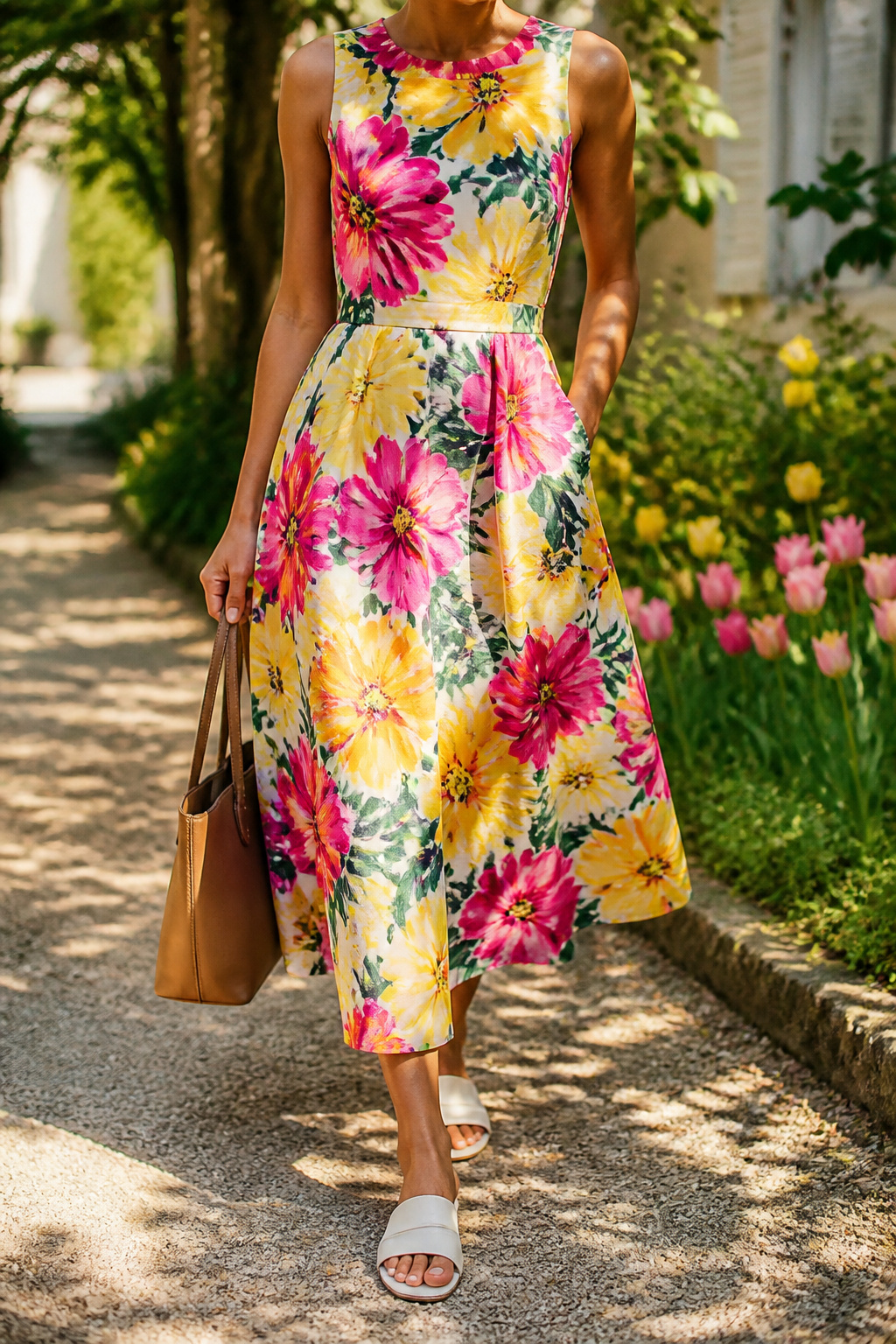 Spring Dresses for Women: Styles for 2026 1 A floral dress displayed with a focus on its busy print.