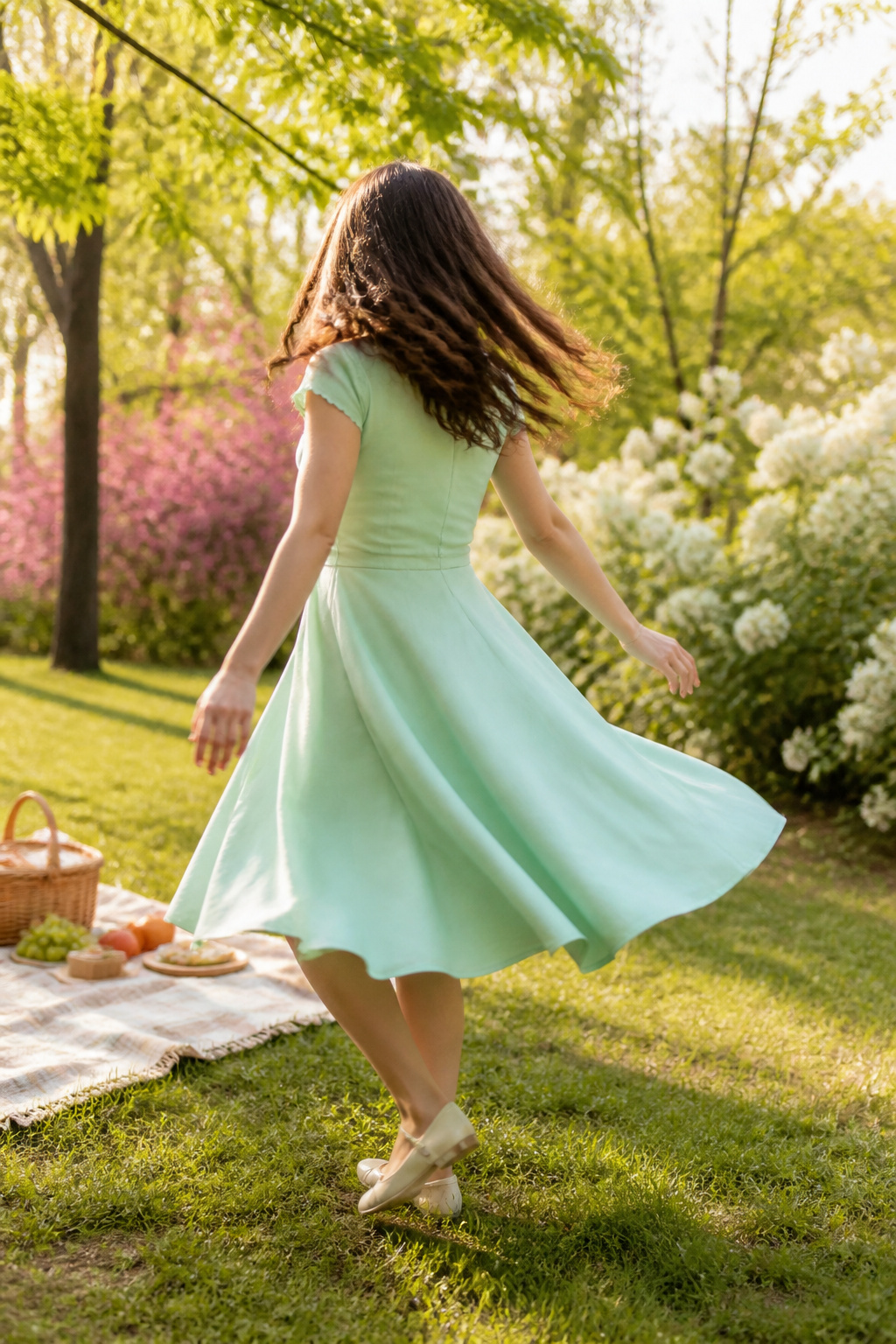 Spring Dresses for Women: Styles for 2026 6 A model wearing a mint green A-line dress in a park.