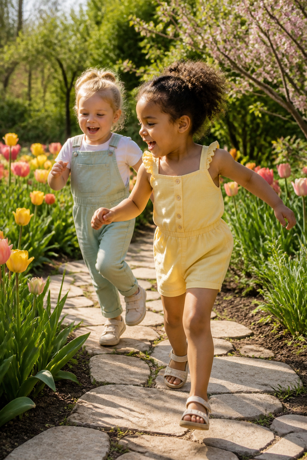 7 Spring Family Pictures Outfit Ideas for 2026 11 Group of children wearing comfortable outfits play in a spring setting.