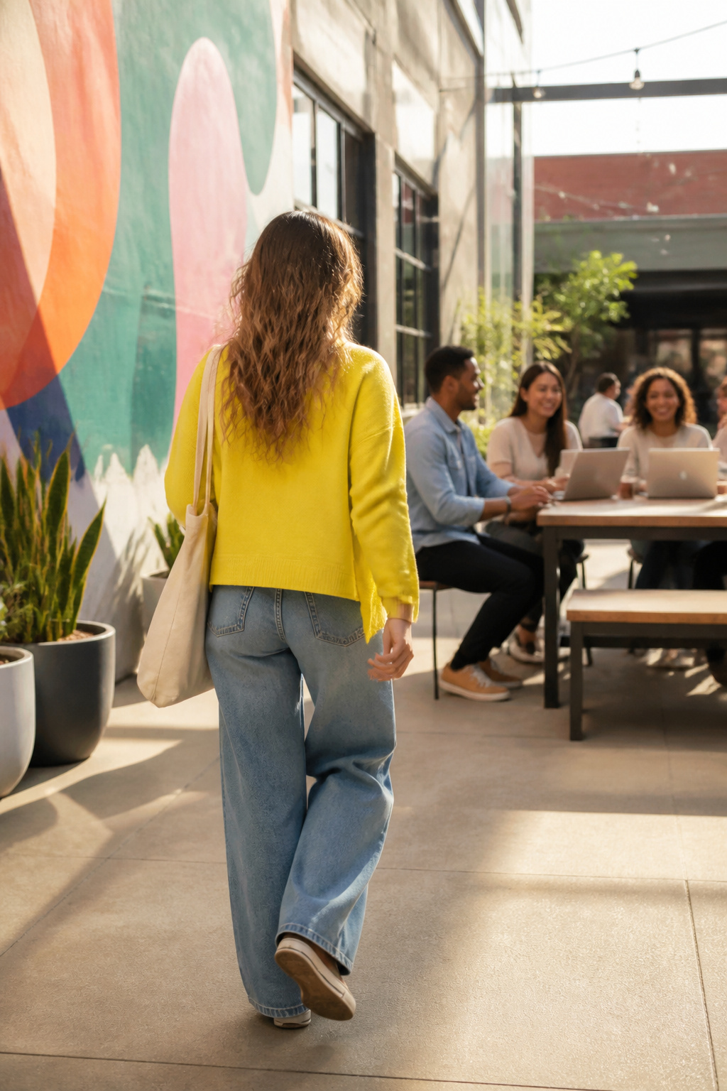 34 Spring Outfits to Copy for Warmer Weather in 2026 31 Model in a bright cardigan and wide-leg jeans in an urban setting.