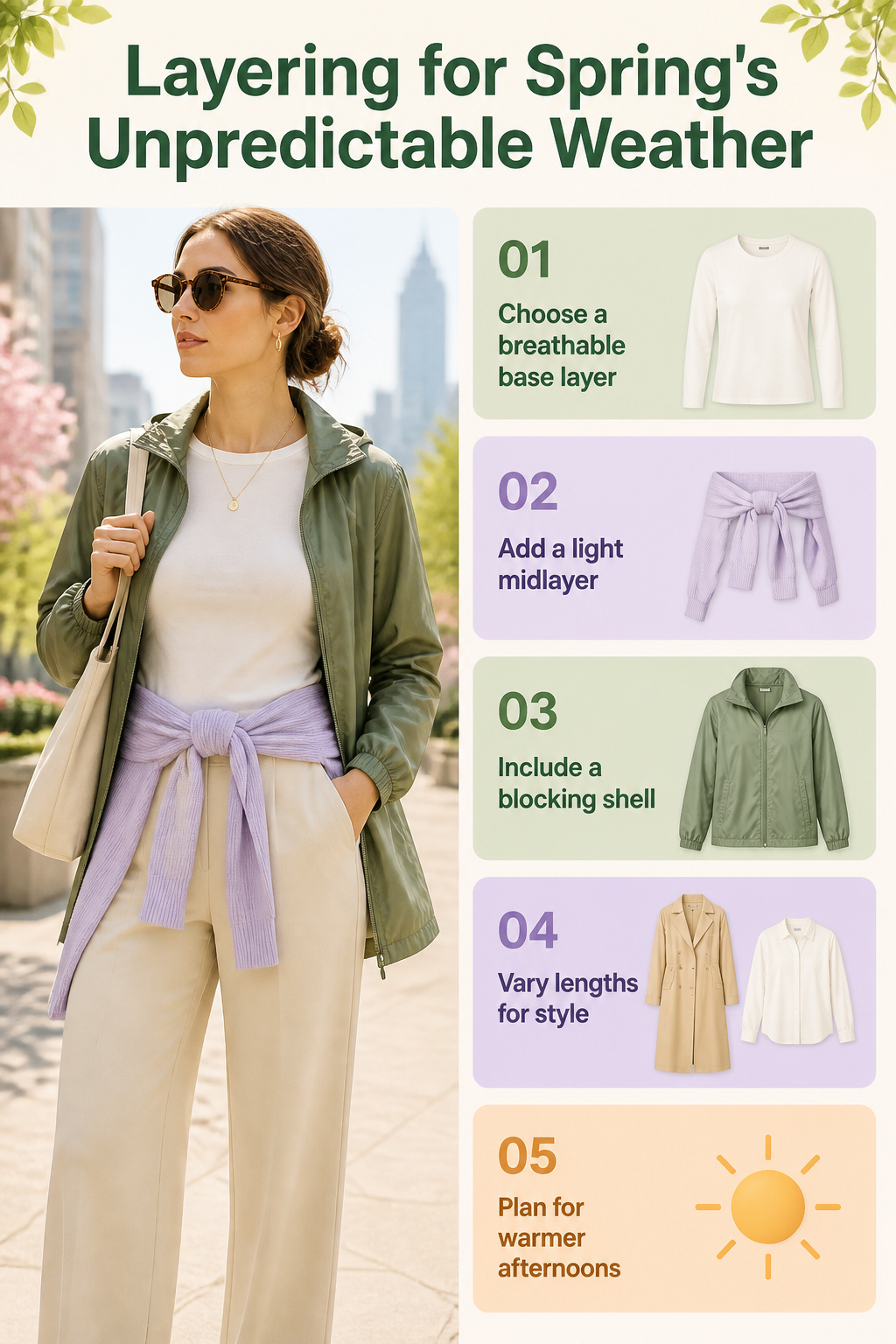 34 Spring Outfits to Copy for Warmer Weather in 2026 35 A visual guide for layering outfits for spring's weather.