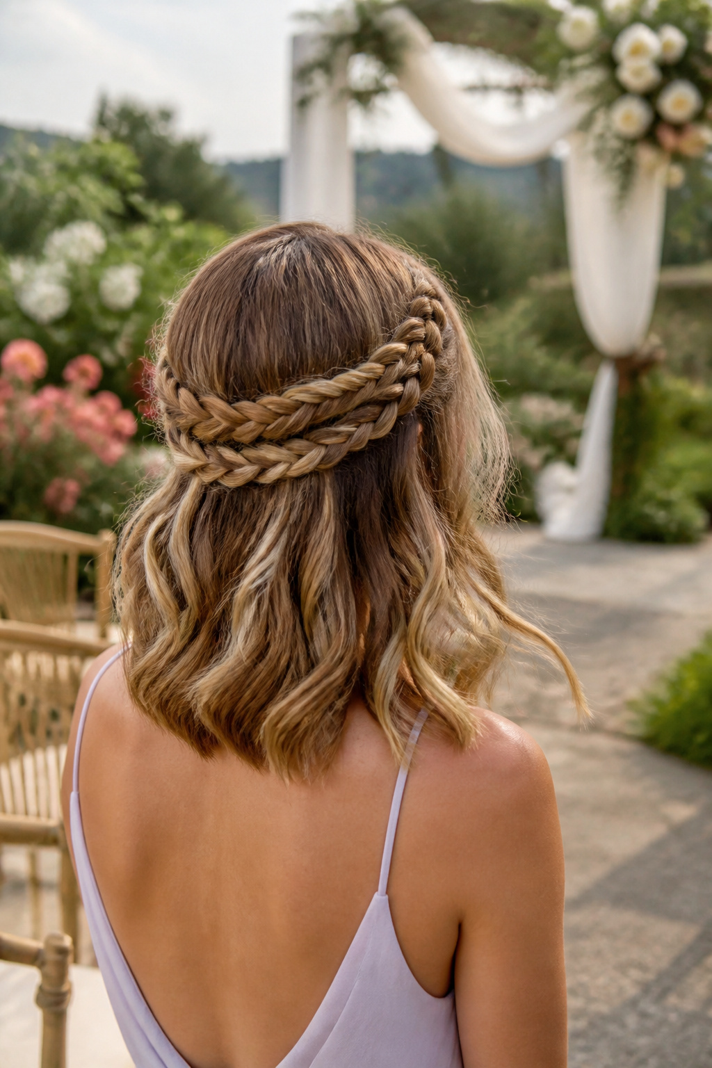 16 Wedding Guest Hairstyles for Medium Length Hair 2026 3 Medium-length hair styled in a braided crown.