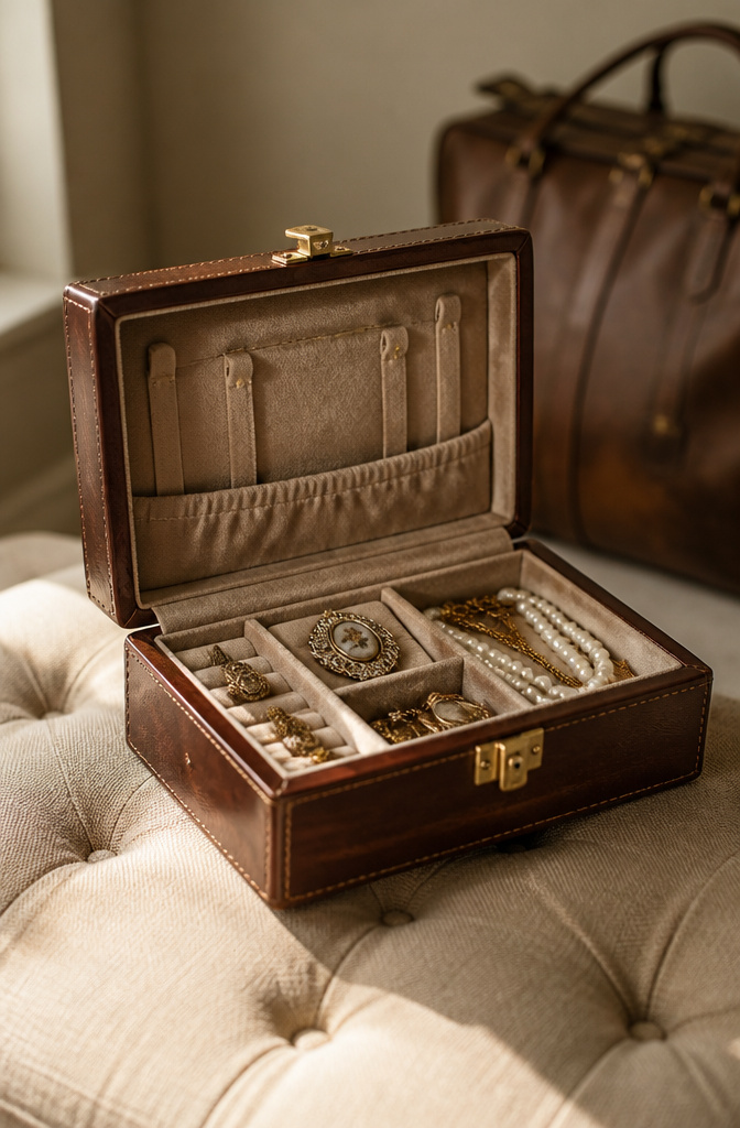 Antique Jewelry Storage: Boxes, Chests, Cases and Cabinets 4 An antique travel jewelry case designed for movement and protection.