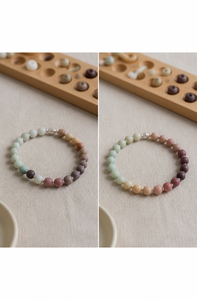 Bracelet Patterns with Beads: Designs, Weaving Tutorials and Ideas 10 Gemstone Ombre bracelet displaying a color gradient of beads.