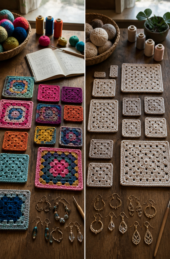 Crochet Earring Holder: Pattern Guide & Framed DIY Ideas 14 Crochet earring holder patterns displayed with various frame sizes.