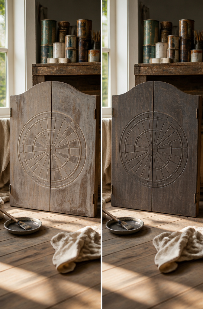 Dart Board Jewellery Holder: DIY Dartboard Cabinet Jewelry Organizer 2026 3 A dartboard cabinet painted with gray-brown Flagstone color.