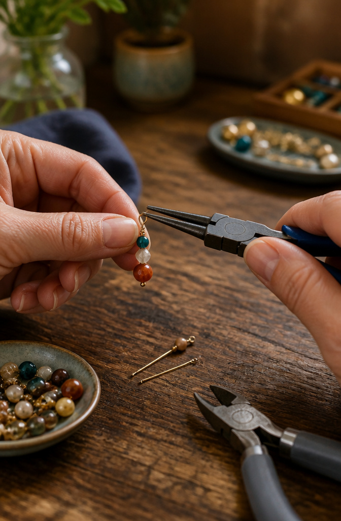 How to Make DIY Jewelry Earrings: 9 Styles for 2026 6 A close-up of round nose pliers forming a loop on a head pin.
