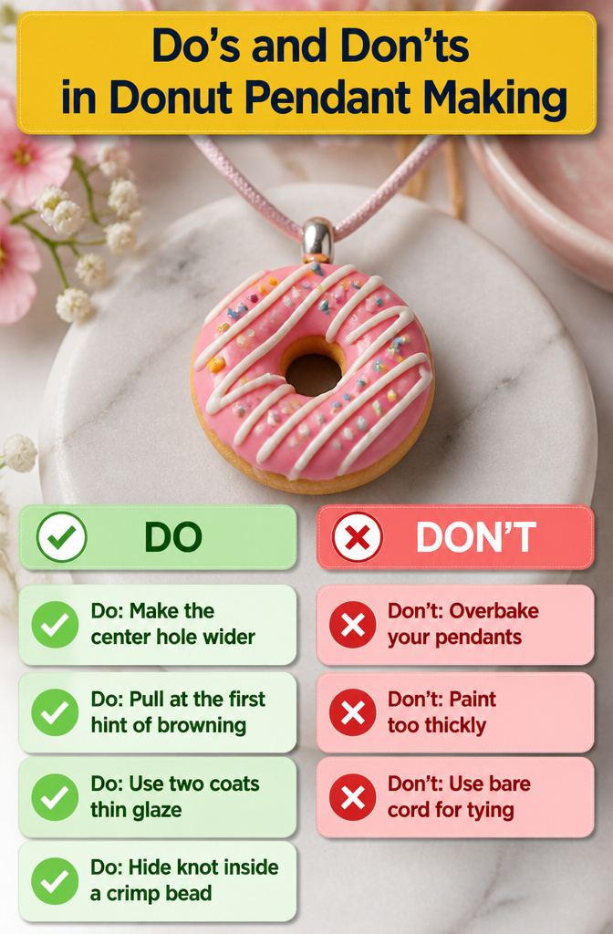 Donut Necklace DIY: 5 Steps to Make One in 2026 10 An image illustrating do's and don'ts in making donut pendants.