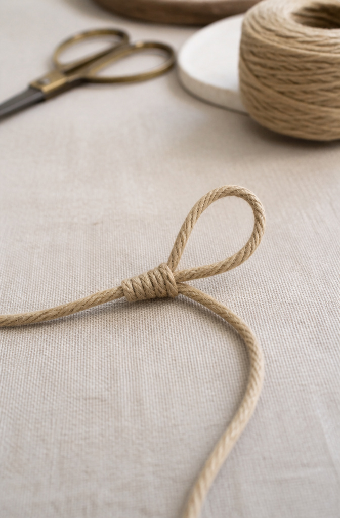 Easy Sliding Knot Bracelet: How to Tie an Adjustable Closure in 8 Steps 2 A jute cord end wrapped around the main strand creating a loop.