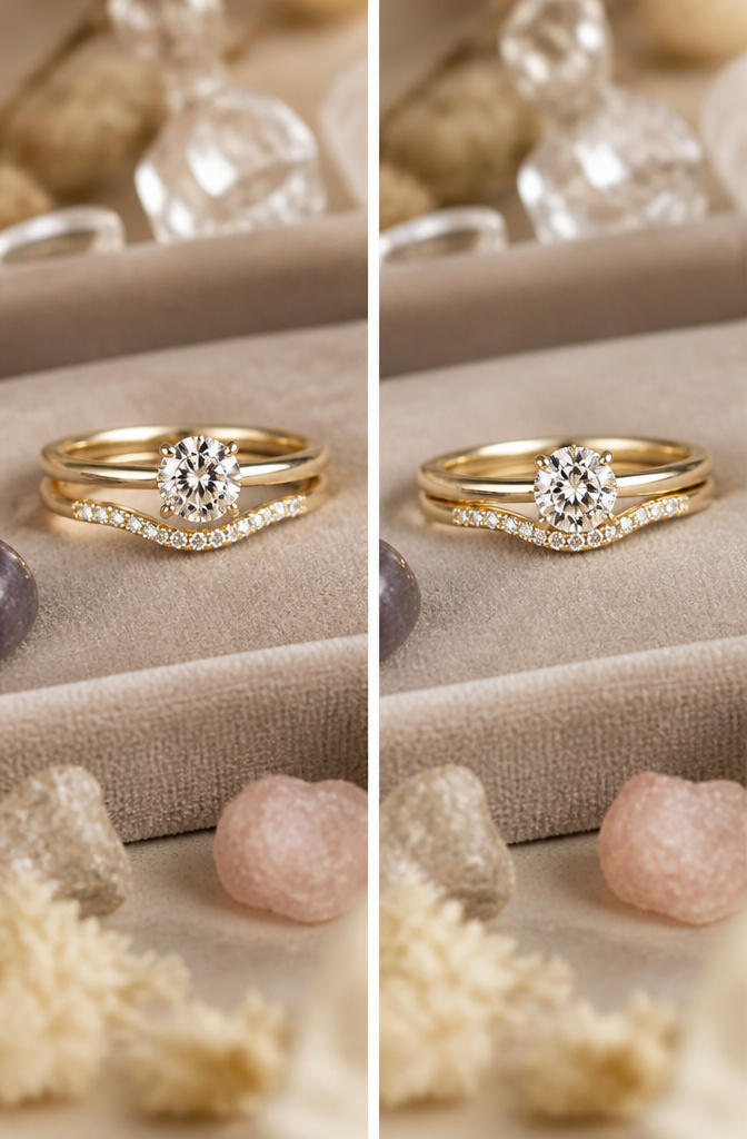 Gold Jewelry Stack: Rings, Bands & Layering Styles 2026 7 A curved band sitting flush against a larger ring.