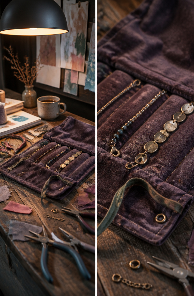 How to Display Bracelets for Home, Travel, and Selling 17 A damaged velvet bracelet roll illustrating display issues.