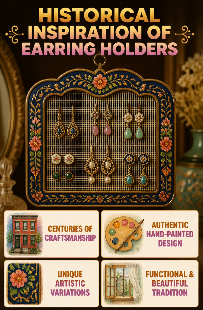 Ornate Hanging Earring Holder: Wall & Tabletop Jewelry Storage 11 Information image depicting the historical inspiration of earring holders.